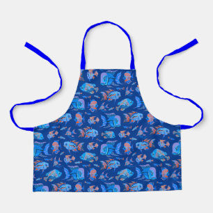 Tablier Les poissons tropicaux sur le bleu
