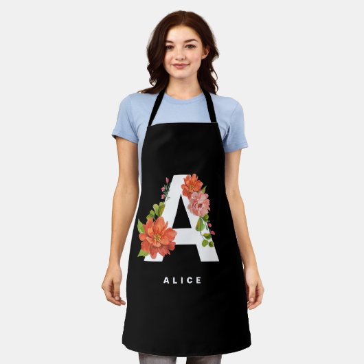 Tablier LETTRE Florale D'Aquarelle Vibrante A Apron Monogr (Porté)