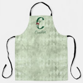 Tablier Lettre florale d'hiver illustrée C personnalisée (Recto)