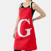 Tablier Lettre initiale Monogramme Rouge Blanc Plaine Simp (Insitu)
