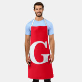 Tablier Lettre initiale Monogramme Rouge Blanc Plaine Simp (Porté)