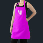 Tablier Lettre initiale personnalisée de néon magenta mono<br><div class="desc">Moderne monogramme néon magenta rose personnalisée personnalisée lettre initiale cuisine Apron. Texte blanc personnalisable,  néo magenta rose arrière - plan uni.</div>