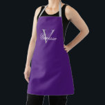 Tablier Lettre Monogramme Personnalisée Et Nom Apron Viole<br><div class="desc">Personnalisez ce tablier moderne violet avec un nom en texte blanc et une initiale en texte gris. Un grand cadeau pour le cuisinier ou le boulanger de votre vie.</div>