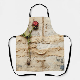 Tablier Lettre vintage d'amour parchemin avec fleurs (2)