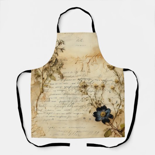 Tablier Lettre vintage d'amour parchemin avec fleurs (5) (Recto)