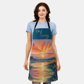 Tablier Lever de soleil à l'aquarelle de l'étang (Porté)