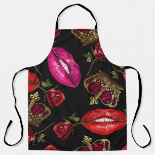 Tablier Lèvres de broderie, roses, couronne motif sans sou