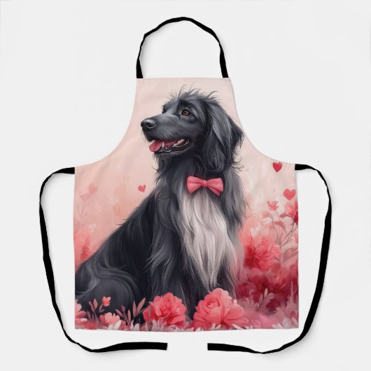 Tablier Lévrier Afghan avec des Roses - Saint-Valentin (Recto)