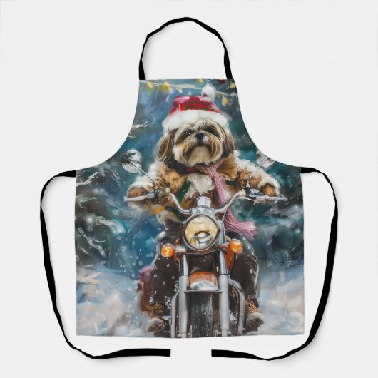Tablier Lhasa Apso Chien à cheval Moto Noël (Recto)