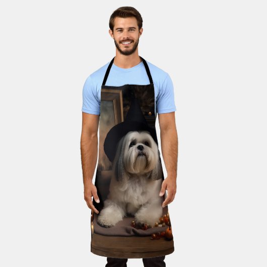 Tablier Lhasa Apso Citrouille Halloween effrayant (Porté)