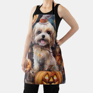 Tablier Lhasa Apso Halloween avec citrouilles effrayantes
