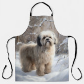 Tablier Lhassa Apso Laisse Neige Noël (Recto)