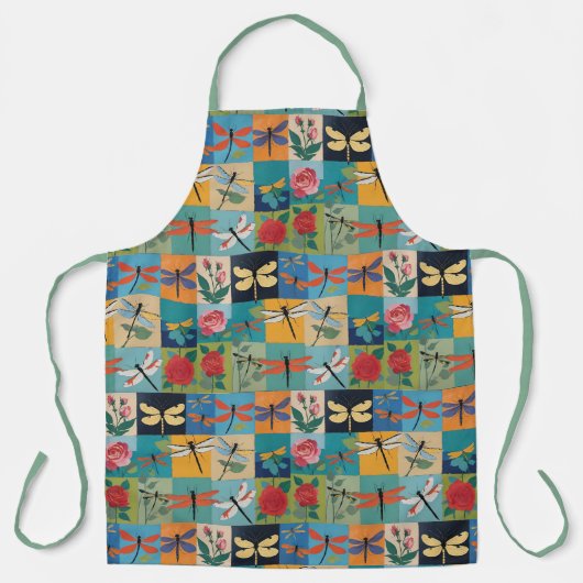 Tablier Libellules Colorées Et Roses Patchwork (Recto)