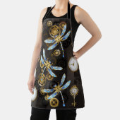 Tablier Libellules Steampunk sur fond rayé marron (Insitu)