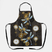 Tablier Libellules Steampunk sur fond rayé marron (Recto)