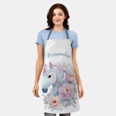 Tablier Licorne Fantaisiste Fleurie Nom Personnalisé (Porté)