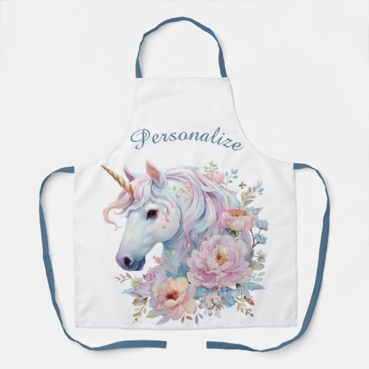 Tablier Licorne Fantaisiste Fleurie Nom Personnalisé (Recto)