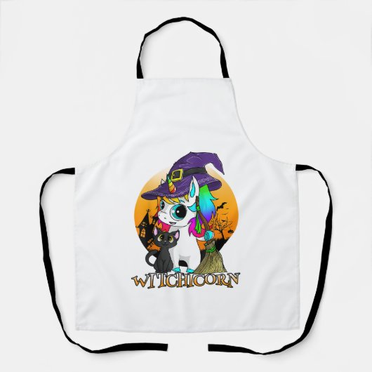 Tablier Licorne Sorcière Halloween Chat Noir Orang (Recto)