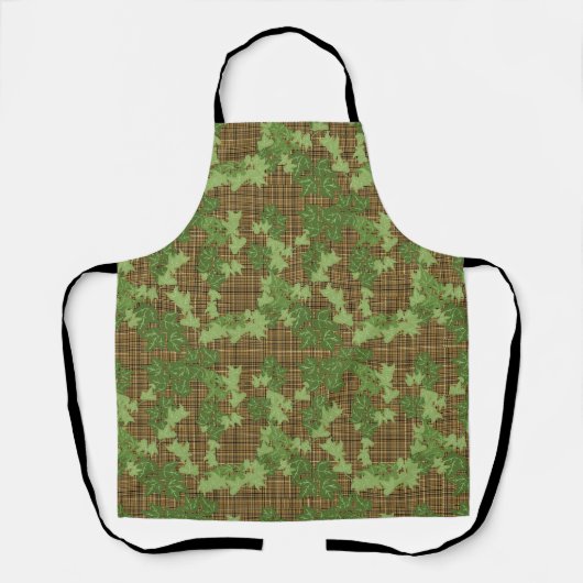 Tablier Lierre vert sur plaid doré noir (Recto)