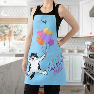 Tablier Light Blue Best Cat Mom Ever All-Over Print Apron