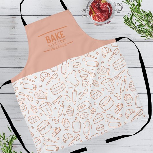 Tablier Ligne de motifs d'outils de cuisson modernes pêche