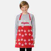 Tablier Lignes courbes blanches ornement sur rouge (Porté)
