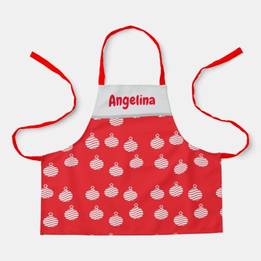 Tablier Lignes courbes blanches ornement sur rouge (Recto)