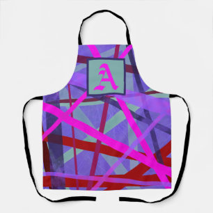 Tablier Lignes géométriques rose et violet Motif Monogramm