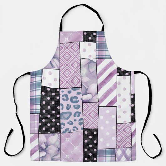 Tablier Lilac Patchwork Boho Kitchen Apron (Recto)