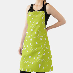 TABLIER LIME GREE BLANC SCRIPTÉE VALENTINE AMOUR & COEURS