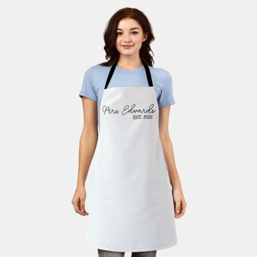 Tablier Limite Cursive Mme Custom Nom de famille Mariage C (Porté)