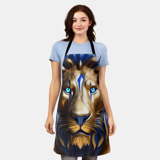 Tablier Lion bleu saphir et or (Porté)