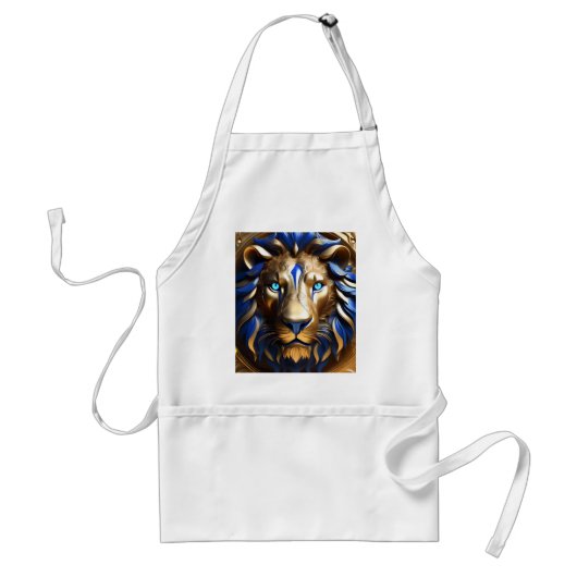 Tablier Lion bleu saphir et or (Devant)