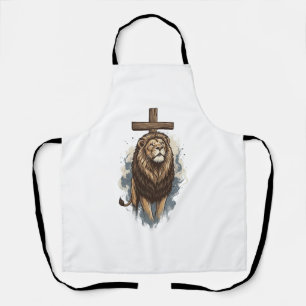 Tablier Lion chrétien et croix vintage