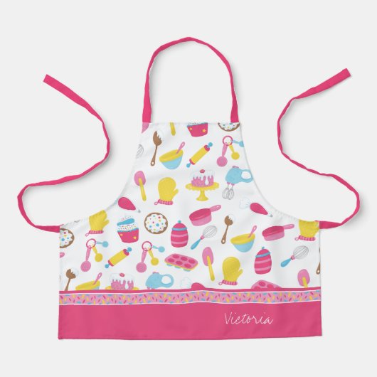 Tablier Little Girl Baker Pink Cooking Pattern Kid Chef (Recto)