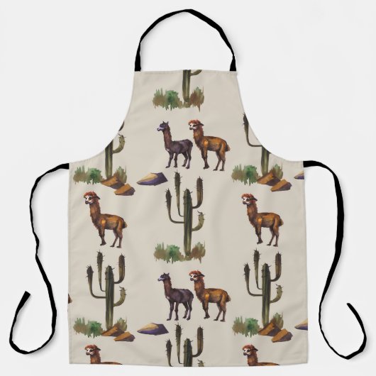 Tablier Llama alpaca faune, motif d'aquarelle. (Recto)
