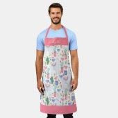 Tablier Llama Cactus moderne Blush Pink Girl Nom du script (Porté)