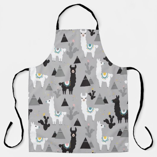 Tablier Llama cactus montagnes, motif sans soudure. (Recto)