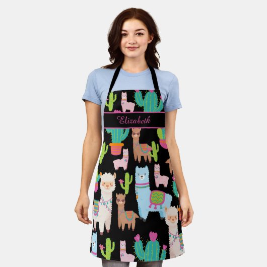 Tablier Llama colorée et Motif Cactus (Porté)