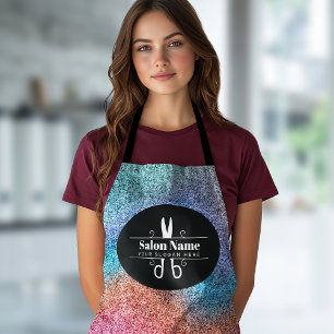 Tablier Logo de coiffeur pailleté holographique moderne
