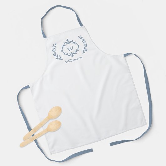 Tablier Logo de crête monogramme sur mesure Dusty Blue