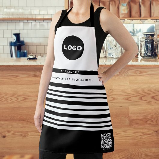 Tablier Logo de l'entreprise QR Black White Stripes Nom de