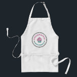 Tablier Logo d'entreprise personnalisé sur mesure<br><div class="desc">Ronde Cute Maison Logo d'affaires personnalisé Adulte Apron, avec bordure ronde en détresse, police de texte de machine à écrire vintage pour le nom de l'employé et le nom de l'entreprise, décoration feuille, icône de cupcake personnalisable avec votre propre photo, clipart, décor ou toute image. Un joli cadeau personnalisé pour...</div>