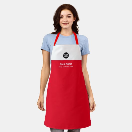 Tablier Logo, nom, société de l'employé rouge personnalisé (Porté)