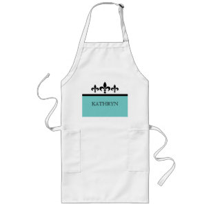 Tablier Long Aqua Swanky Fleur De Lis Apron