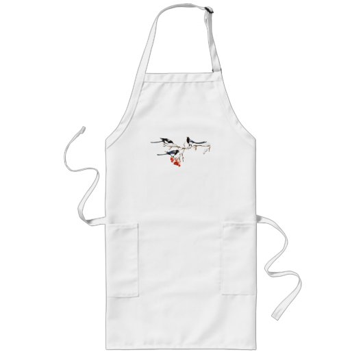Tablier Long Aquarelle Magpie Oiseaux Nature Art (Devant)