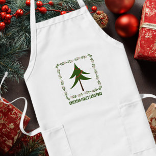 Tablier Long Arbre de Noël et Couronne Rétro Vintage Minimalist
