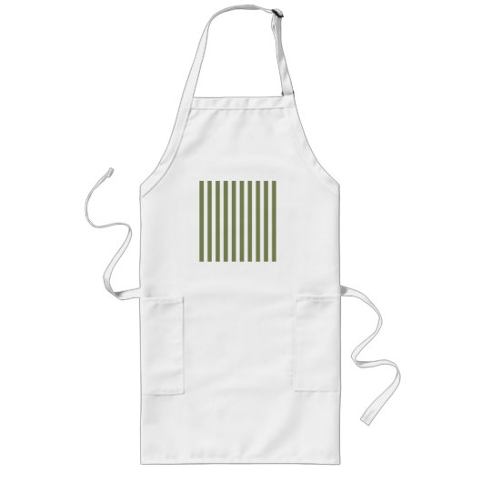 Tablier Long Bandes de bonbons vert olive et blanc (Devant)