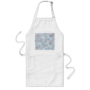Tablier Long Beau bleu gris classique floral