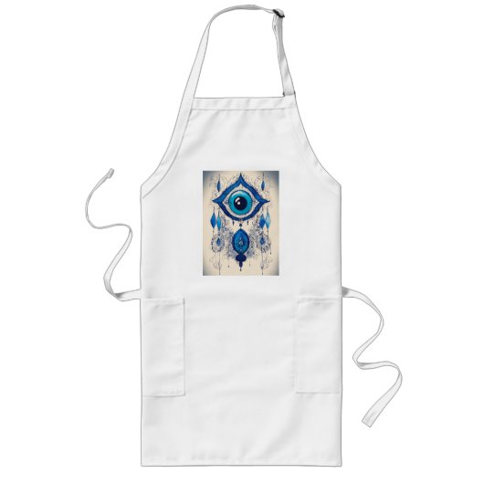Tablier Long Blue Evil Eye Ink Illustration – Protective Symbol (Devant)
